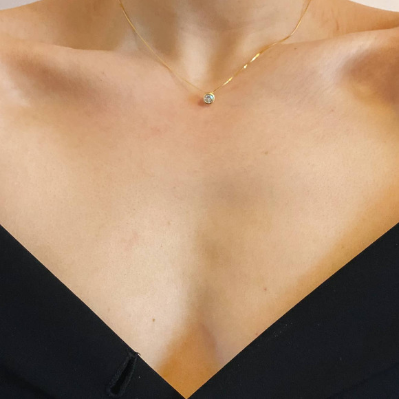 Single Bezel Sterling 925 Gold Dainty Necklace - Picture 3 of 12